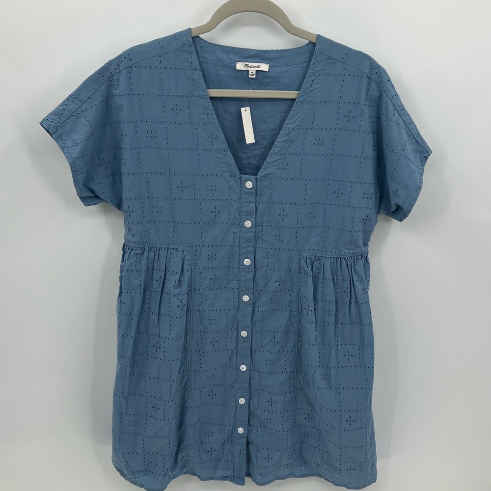 Madewell v-neck blue eyelet mini dress - Picture 2 of 12